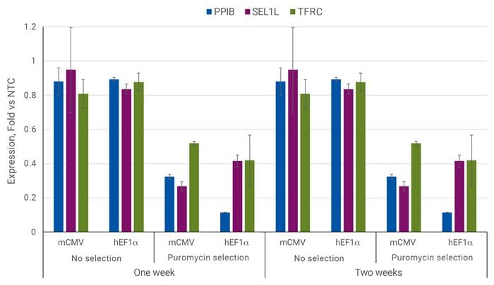 Selection markedly improves transcriptional repression in U2OS cells Selection markedly improves transcriptional repression in U2OS cells