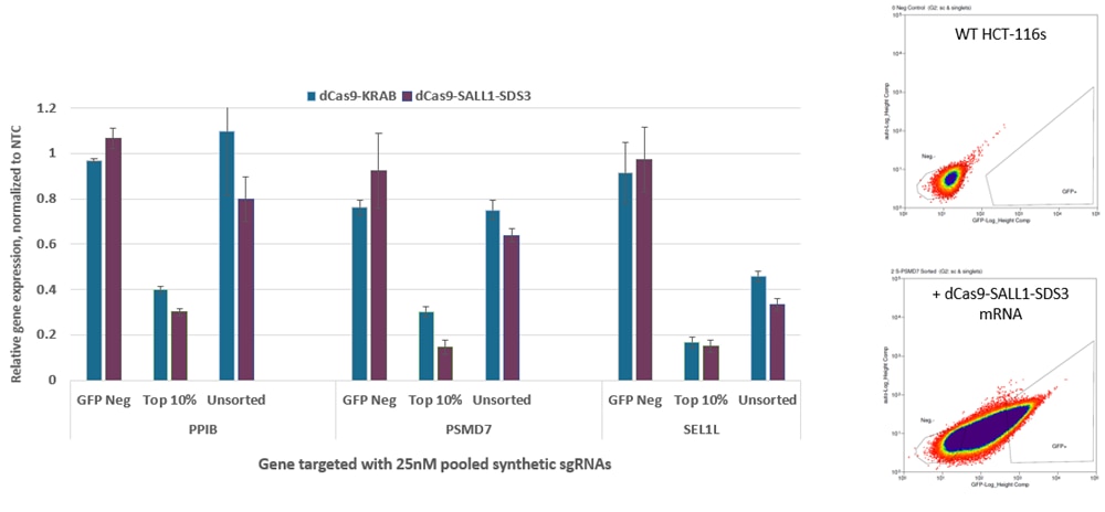 dCas9-SALL1-SDS3 mRNA co-expressing EGFP allows for FACS enrichment