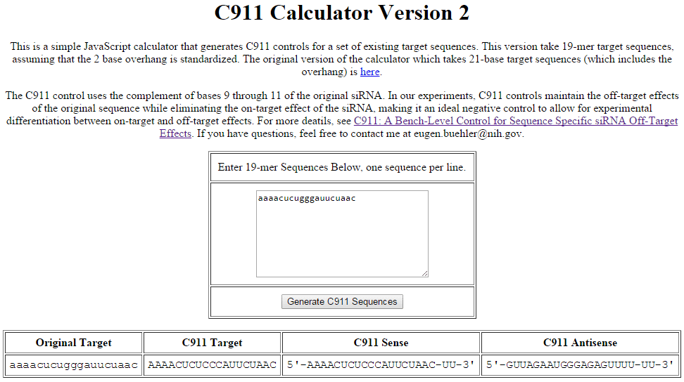 Example of C911 control sequence generation using the C911 Calculator