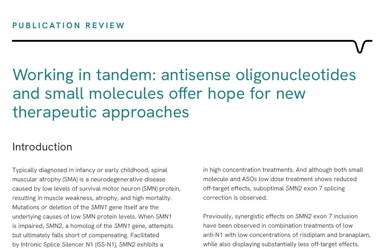 Working in tandem: antisense oligonucleotides and small molecules offer hope for new therapeutic approaches - Literature review